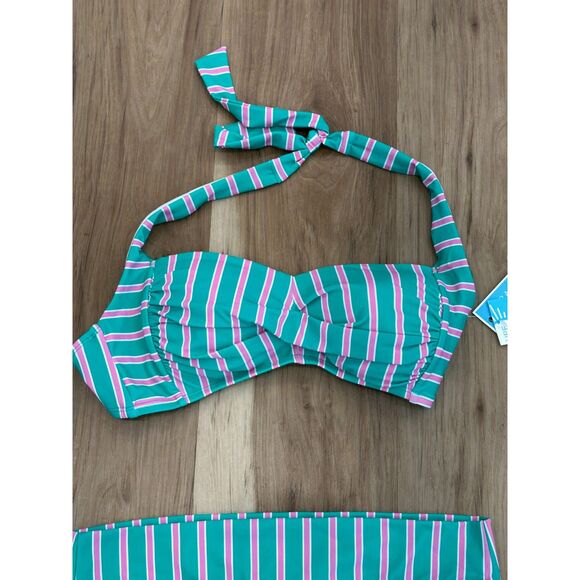 NWT Draper James Prep in your Step Green Pink Stripe Bikini Swimsuit Size Medium - Picture 5 of 10